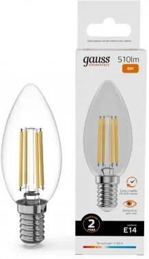 Лампа филам. Gauss Filament 8Вт цок.:E14 свеча 220B св.свеч.бел.теп. упак.:10шт 32118, прозрачный - фото 7