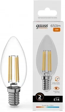Лампа филам. Gauss Filament 10Вт цок.:E14 свеча 220B св.свеч.бел.теп. упак.:10шт 32110, прозрачный - фото 7