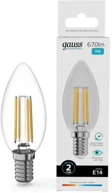 Лампа филам. Gauss Filament 10Вт цок.:E14 свеча 220B св.свеч.бел.нейт. упак.:10шт 32120, прозрачный - фото 7