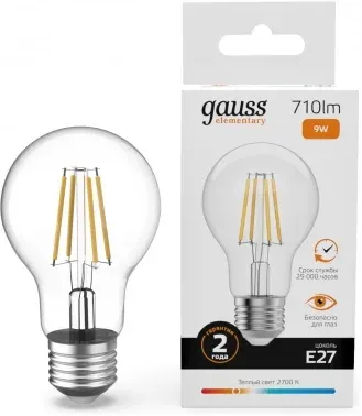 Лампа филам. Gauss Filament 9Вт цок.:E27 груша 220B св.свеч.бел.теп. упак.:10шт 22219, прозрачный - фото 7