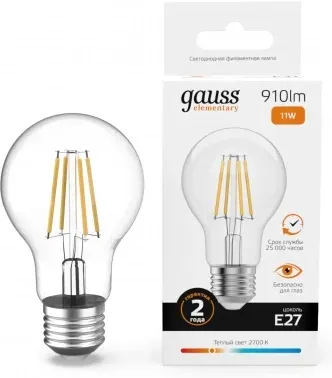 Лампа филам. Gauss Filament 11Вт цок.:E27 груша 220B св.свеч.бел.теп. упак.:10шт 22211, прозрачный - фото 7