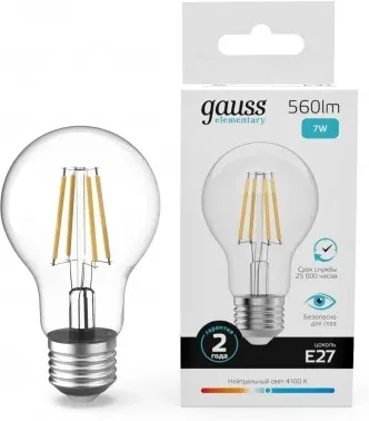 Лампа филам. Gauss Filament 7Вт цок.:E27 груша 220B св.свеч.бел.нейт. упак.:10шт 22227, прозрачный - фото 7