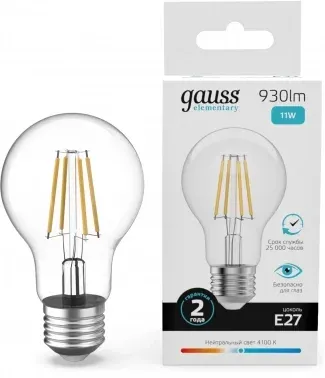 Лампа филам. Gauss Filament 11Вт цок.:E27 груша 220B св.свеч.бел.нейт. упак.:10шт 22221, прозрачный - фото 7