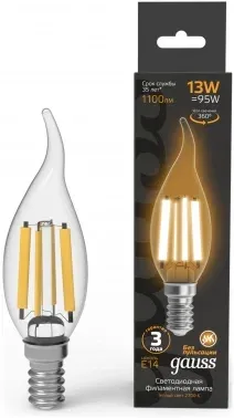 Лампа филам. Gauss Filament 13Вт цок.:E14 свеча 220B св.свеч.бел.теп. упак.:10шт 104801113, прозрачный - фото 7