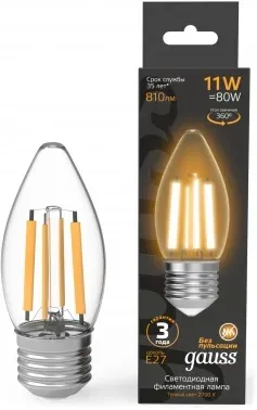 Лампа филам. Gauss Filament 11Вт цок.:E27 свеча 220B св.свеч.бел.теп. упак.:10шт 103802111, прозрачный - фото 7