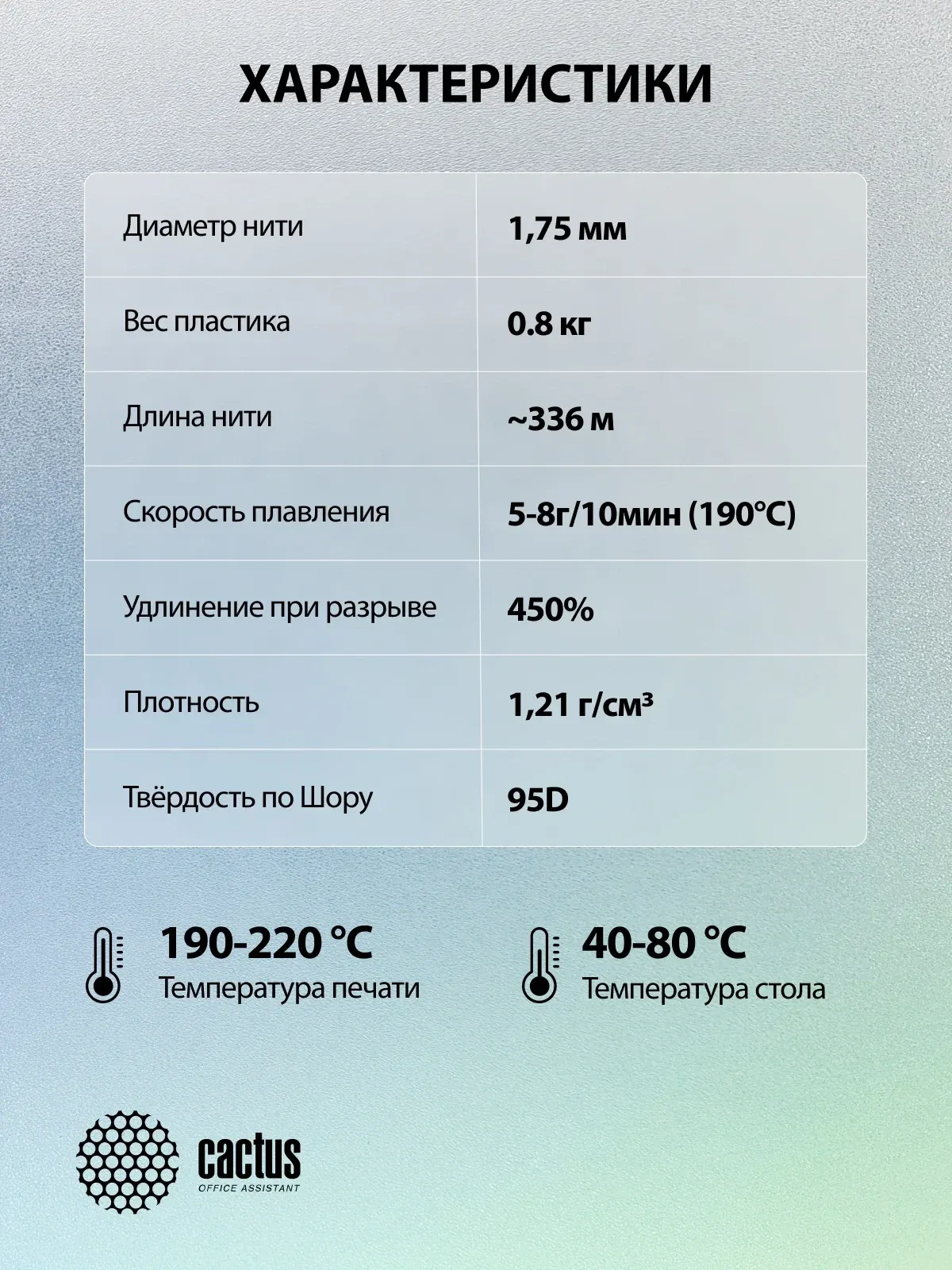 Пластик для принтера 3D Cactus CS-3D-TPU-0.8KG-GREY TPU d1.75мм 0.8кг L336м 1цв. - фото 5