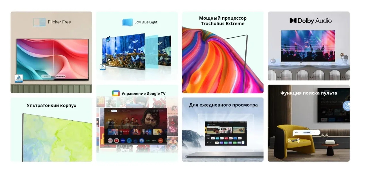 Телевизор LED Skyworth 40 40E55G Google TV Frameless черный FULL HD 60Hz DVB-T DVB-T2 DVB-C DVB-S DVB-S2 USB WiFi Smart TV - фото 4