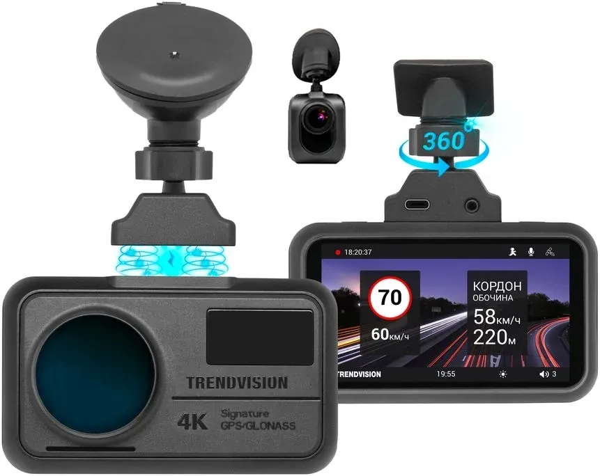 Видеорегистратор TrendVision TDR-725 Real 4K 2CH черный 8Mpix 2160x3840 2160p 170гр. GPS NT96670 - фото 2