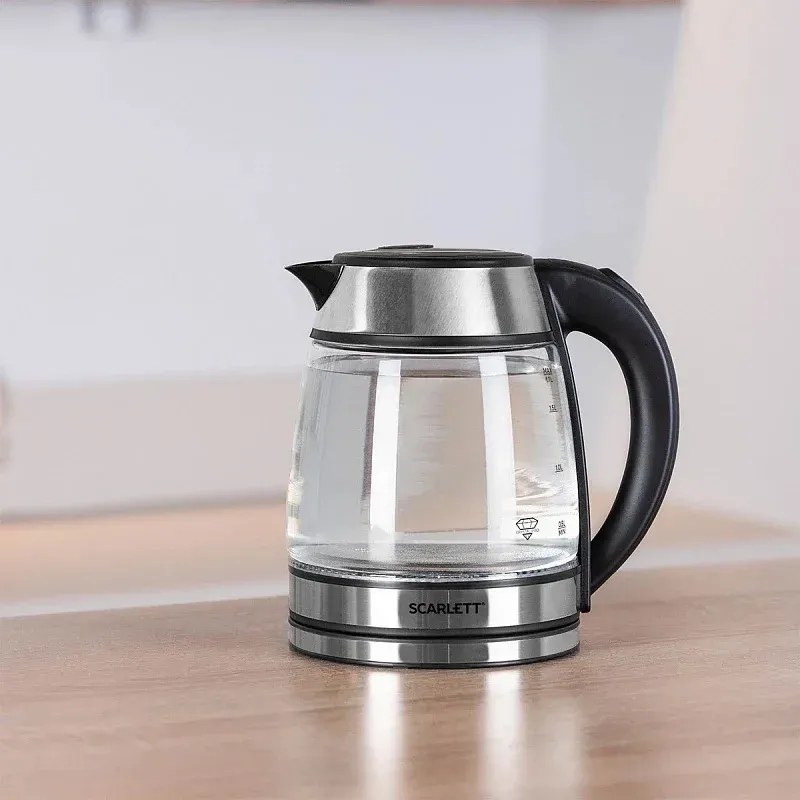 Чайник электрический Scarlett SC-EK27G54 1.7л. 1800Вт серебристый/черный корпус: стекло/металл/пластик - фото 2