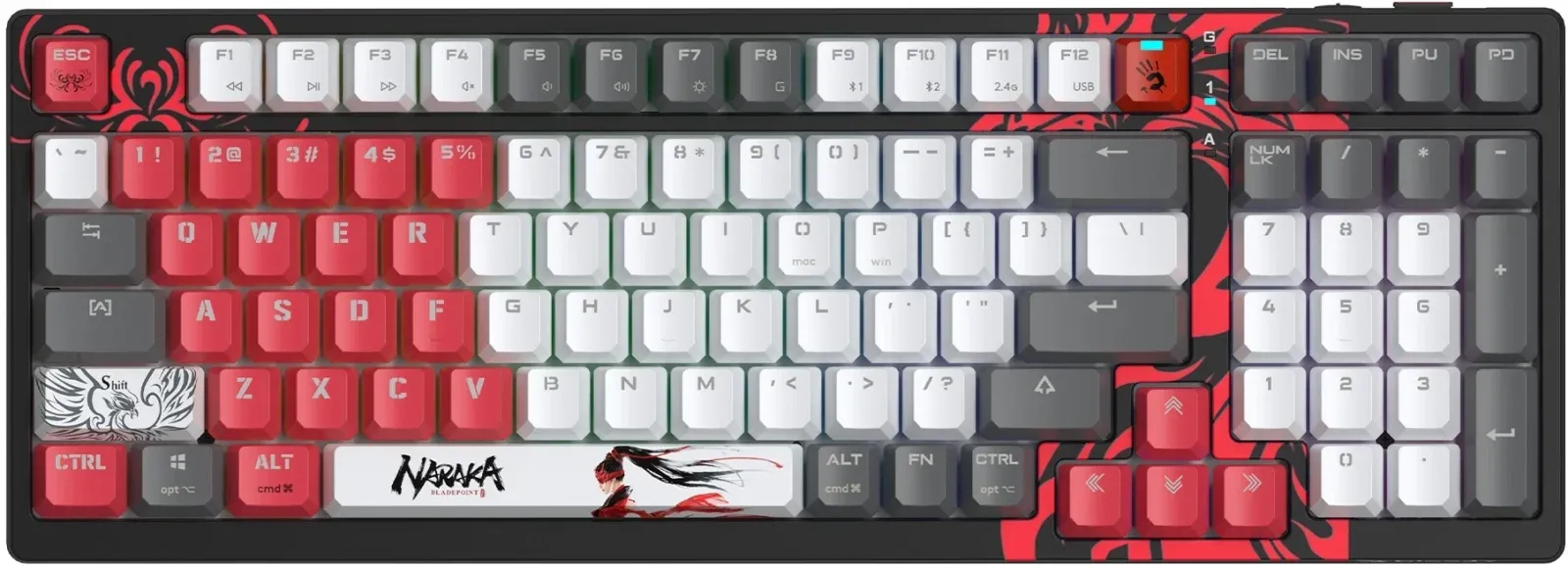 Клавиатура A4Tech WS98 Naraka механическая серый/красный USB беспроводная BT/Radio for gamer LED WS98 - фото 2
