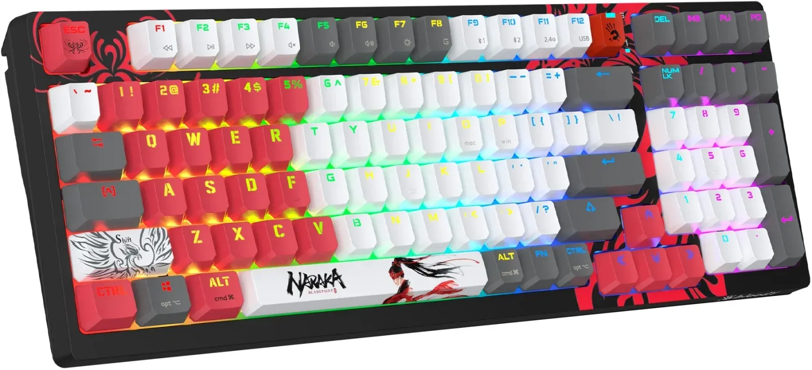 Клавиатура A4Tech WS98 Naraka механическая серый/красный USB беспроводная BT/Radio for gamer LED WS98 - фото 6