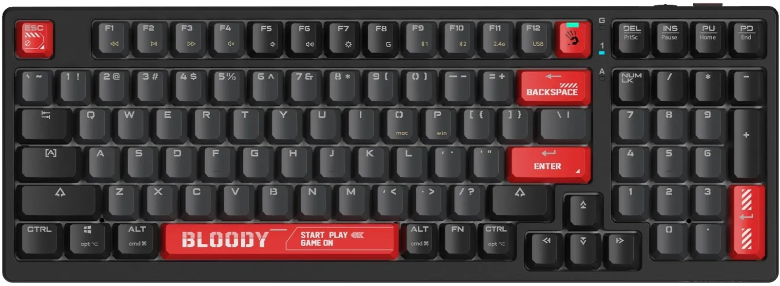 Клавиатура A4Tech WS98 механическая черный USB беспроводная BT/Radio for gamer LED - фото 2