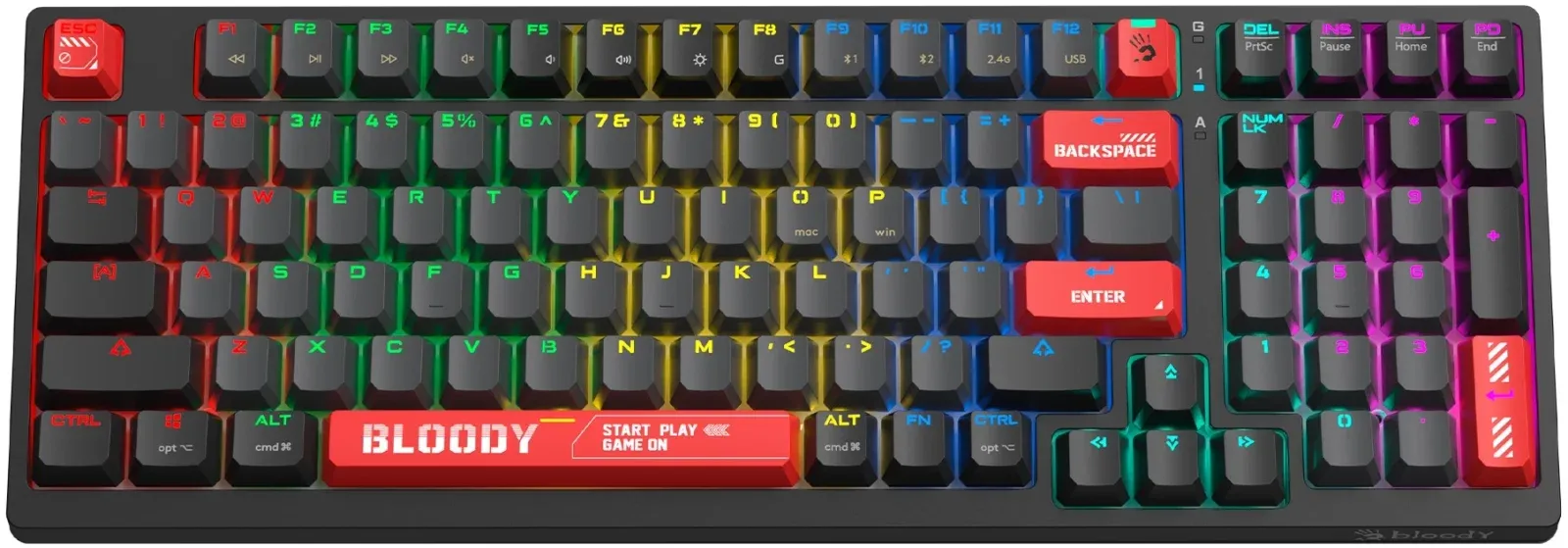 Клавиатура A4Tech WS98 механическая черный USB беспроводная BT/Radio for gamer LED - фото 8