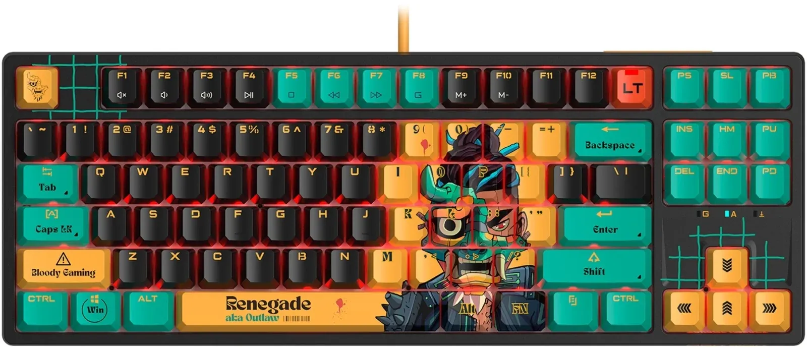Клавиатура A4Tech AT87 Renegade черный/зеленый USB for gamer LED AT87 кабель 1.8м - фото 2