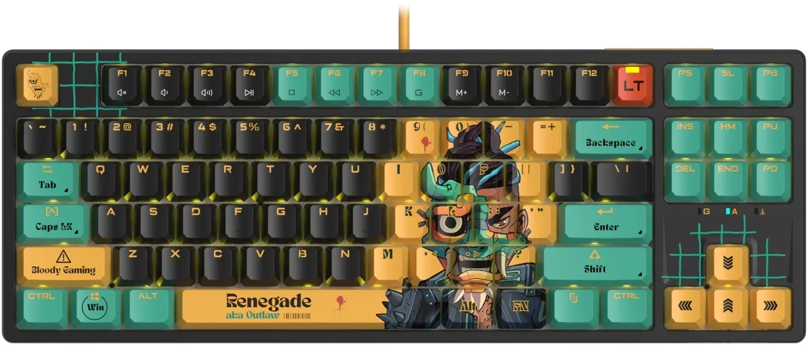 Клавиатура A4Tech AT87 Renegade черный/зеленый USB for gamer LED AT87 кабель 1.8м - фото 3