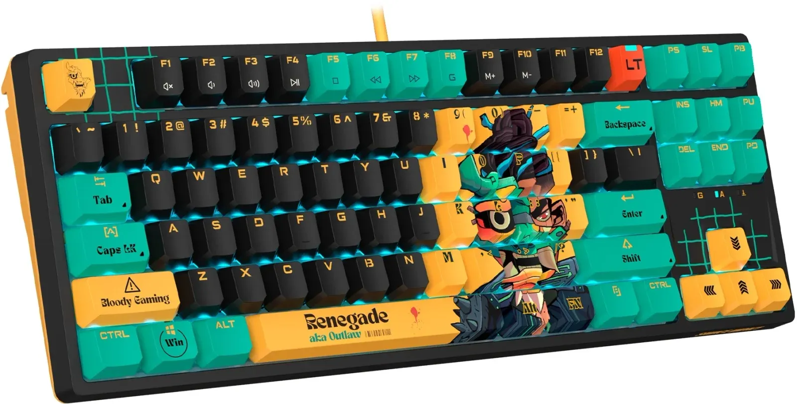 Клавиатура A4Tech AT87 Renegade черный/зеленый USB for gamer LED AT87 кабель 1.8м - фото 6