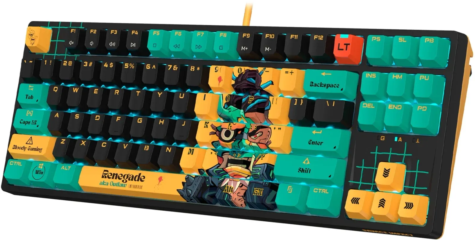 Клавиатура A4Tech AT87 Renegade черный/зеленый USB for gamer LED AT87 кабель 1.8м - фото 7