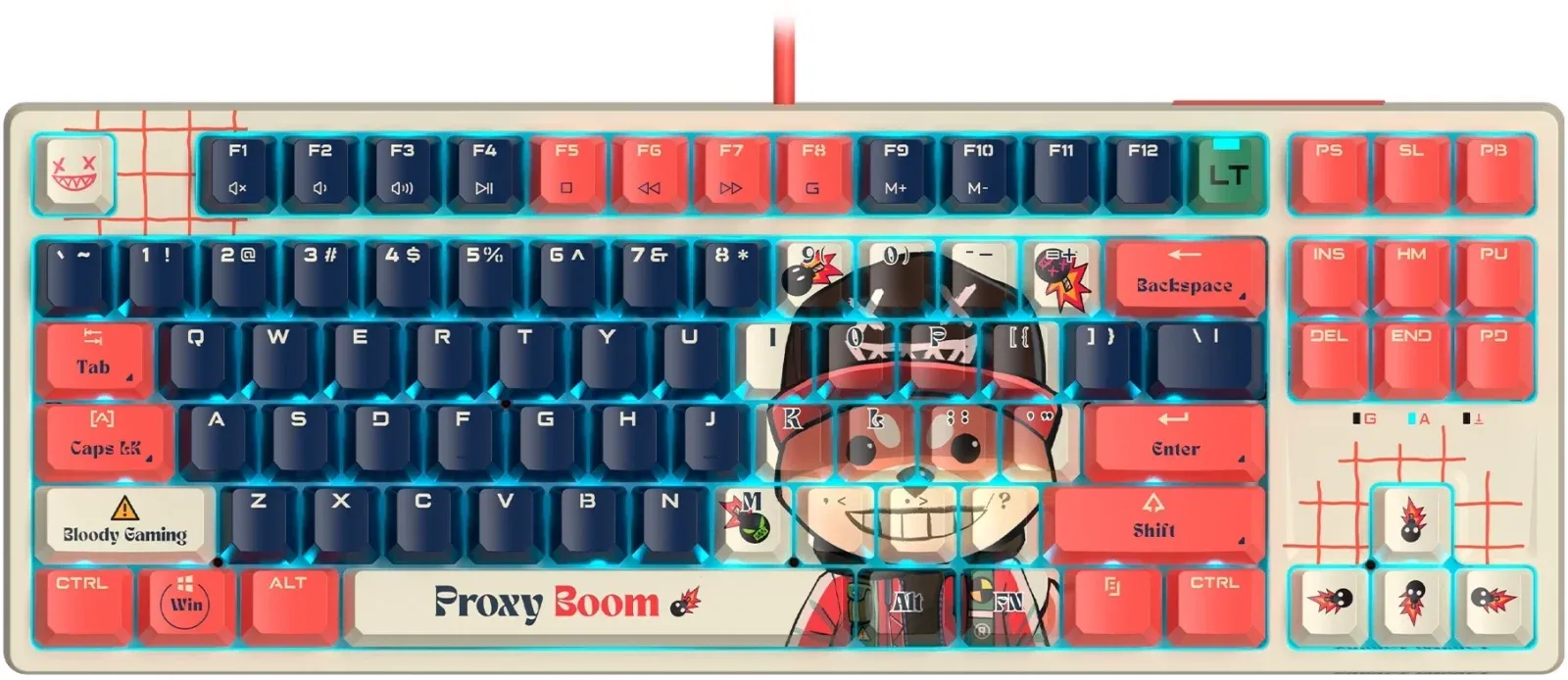 Клавиатура A4Tech AT87 Proxy Boom бежевый/красный USB for gamer LED AT87 кабель 1.8м - фото 2