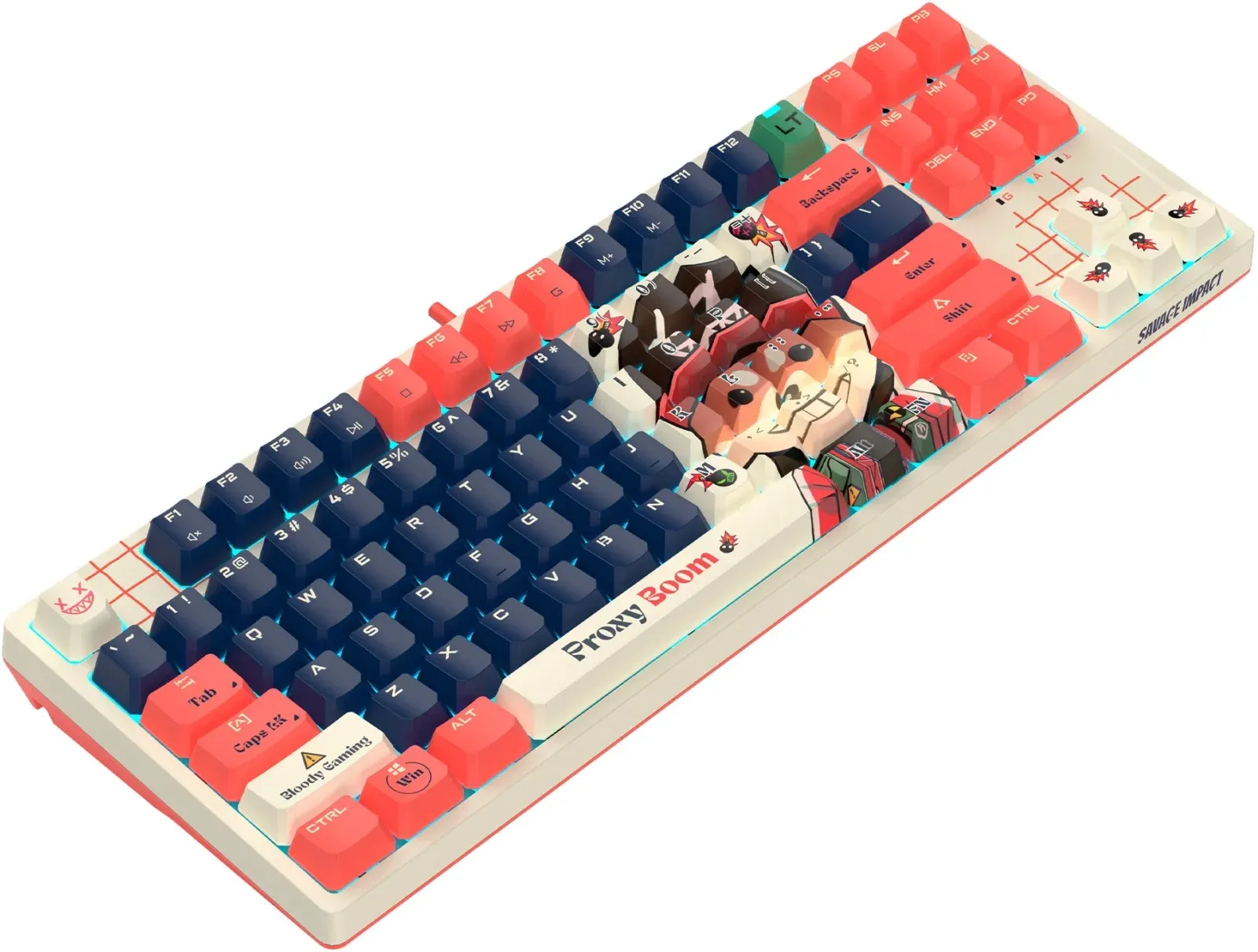 Клавиатура A4Tech AT87 Proxy Boom бежевый/красный USB for gamer LED AT87 кабель 1.8м - фото 4