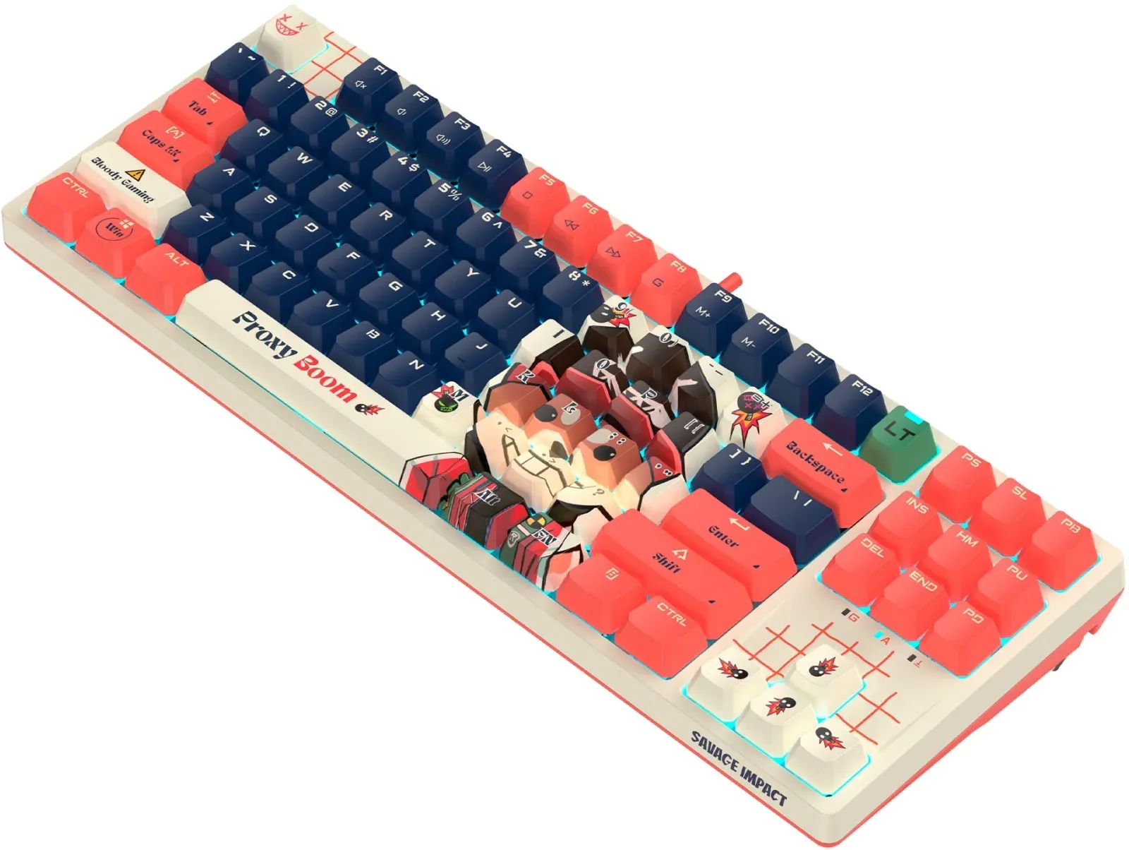 Клавиатура A4Tech AT87 Proxy Boom бежевый/красный USB for gamer LED AT87 кабель 1.8м - фото 5