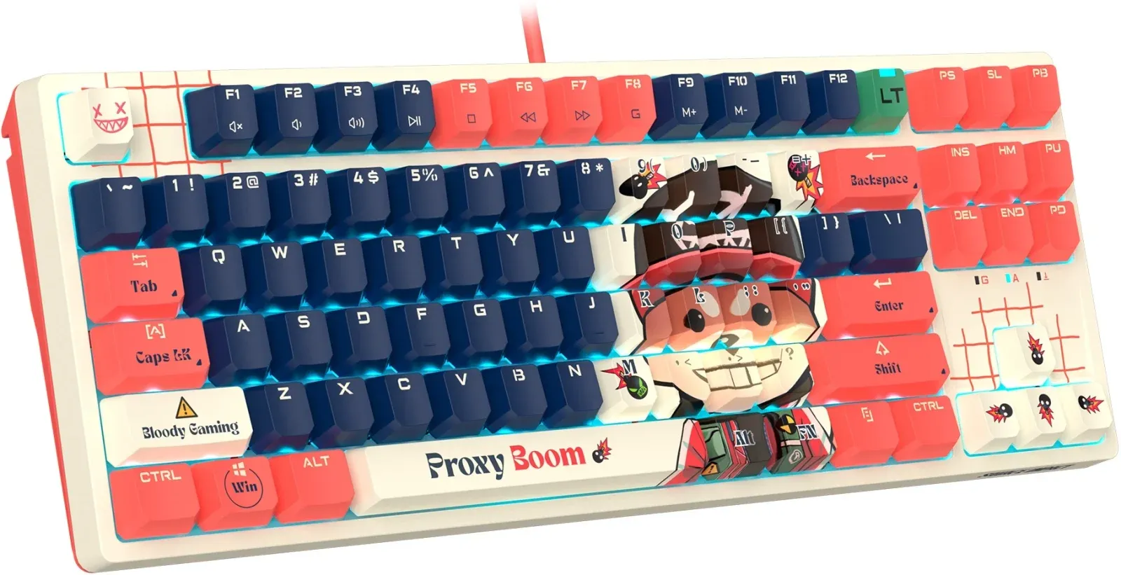 Клавиатура A4Tech AT87 Proxy Boom бежевый/красный USB for gamer LED AT87 кабель 1.8м - фото 7