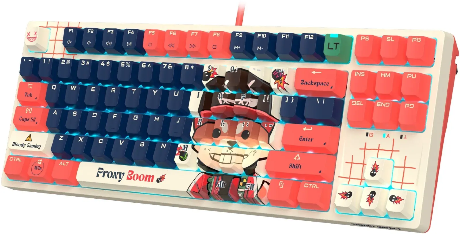 Клавиатура A4Tech AT87 Proxy Boom бежевый/красный USB for gamer LED AT87 кабель 1.8м - фото 8