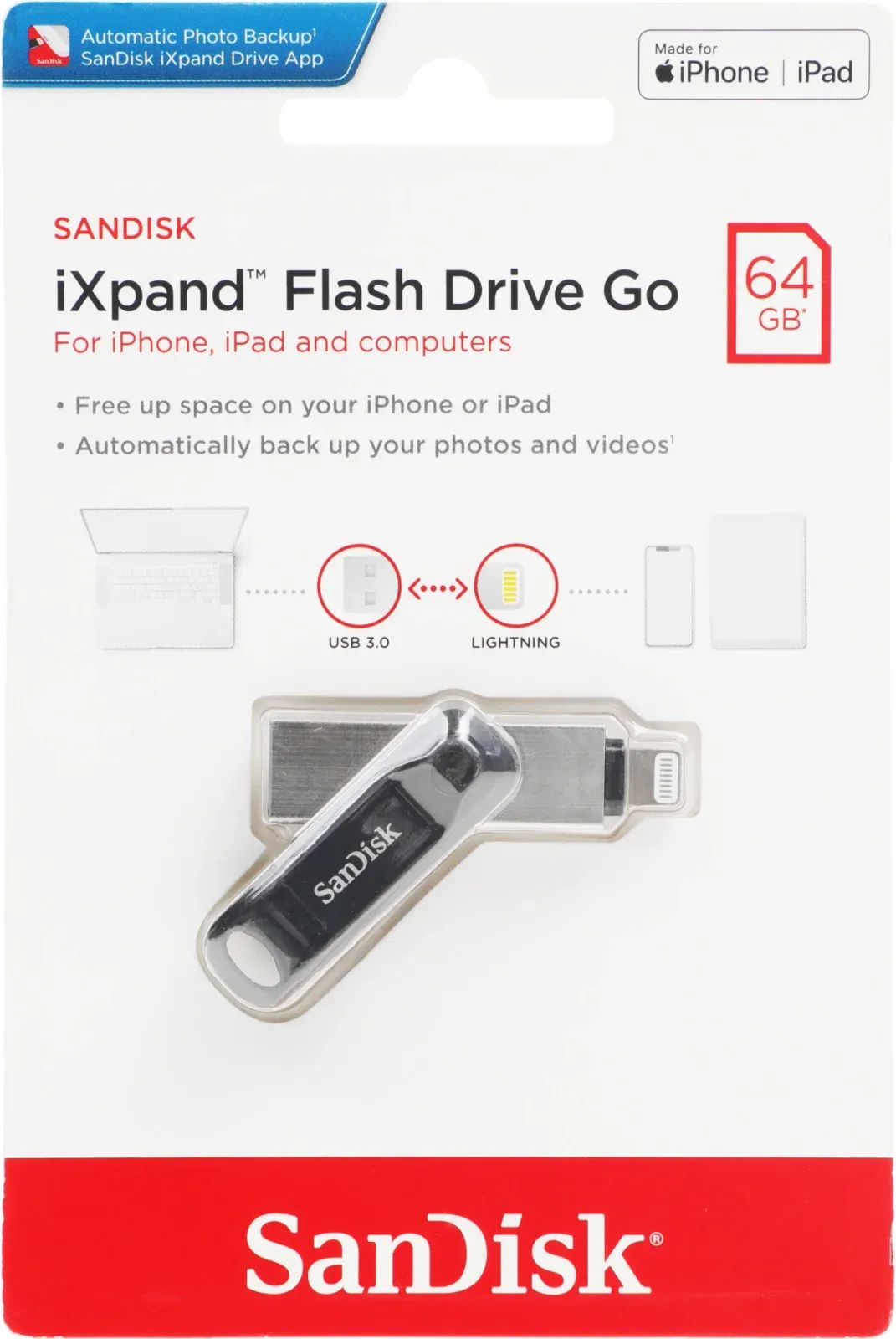 Флеш Диск Sandisk 64GB iXpand Go SDIX60N-064G-GN6NN USB3.0 черный/серебристый, 64 ГБ - фото 6