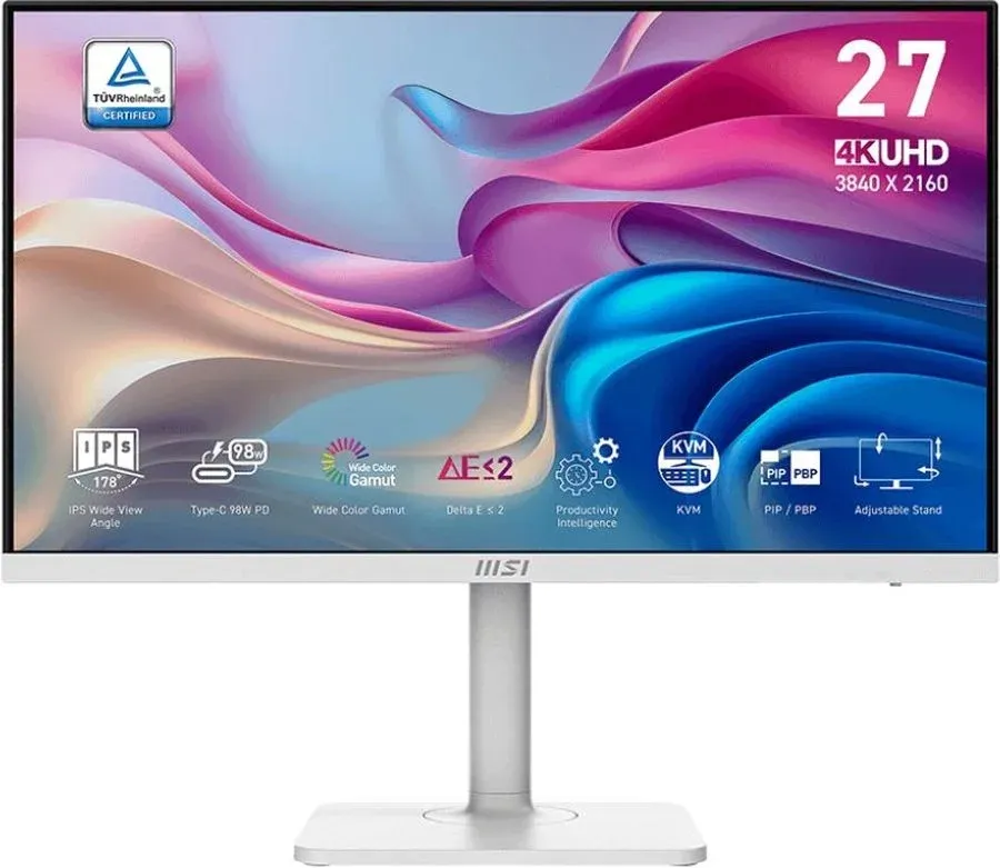 Монитор MSI 27 MD272UPHW белый IPS LED 16:9 HDMI M/M матовая HAS Piv 400cd 178гр/178гр 3840x2160 60Hz DP 4K USB 6.55кг - фото 1