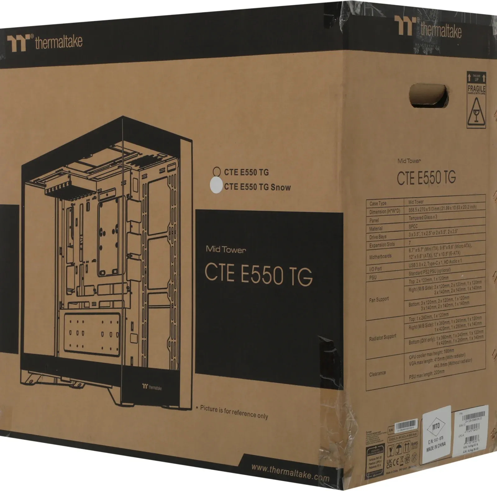 Корпус Thermaltake CTE E550 TG Snow белый без БП ATX 8x120mm 6x140mm 2xUSB3.0 audio bott PSU - фото 8