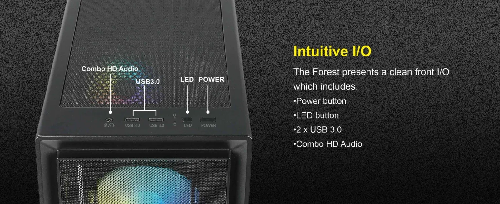Корпус Azza Forest черный без БП ATX 4x120mm 4x140mm 2xUSB3.0 audio bott PSU - фото 7