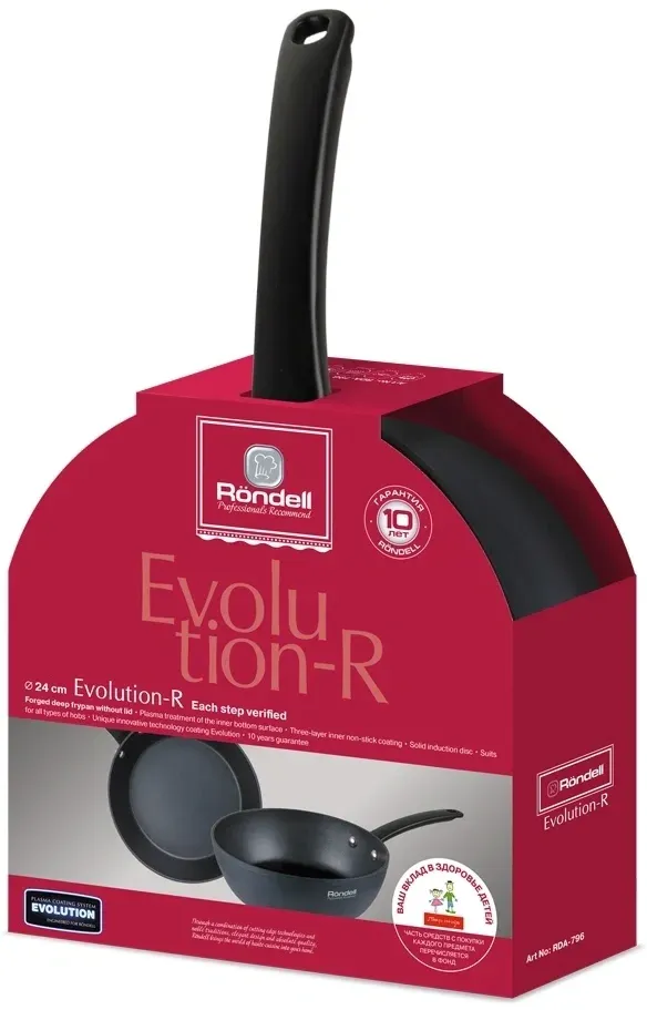 Сковорода Rondell Evolution-R RDA-796 круглая 24см покрытие: Evolution ручка несъемная без крышки графитовый - фото 2