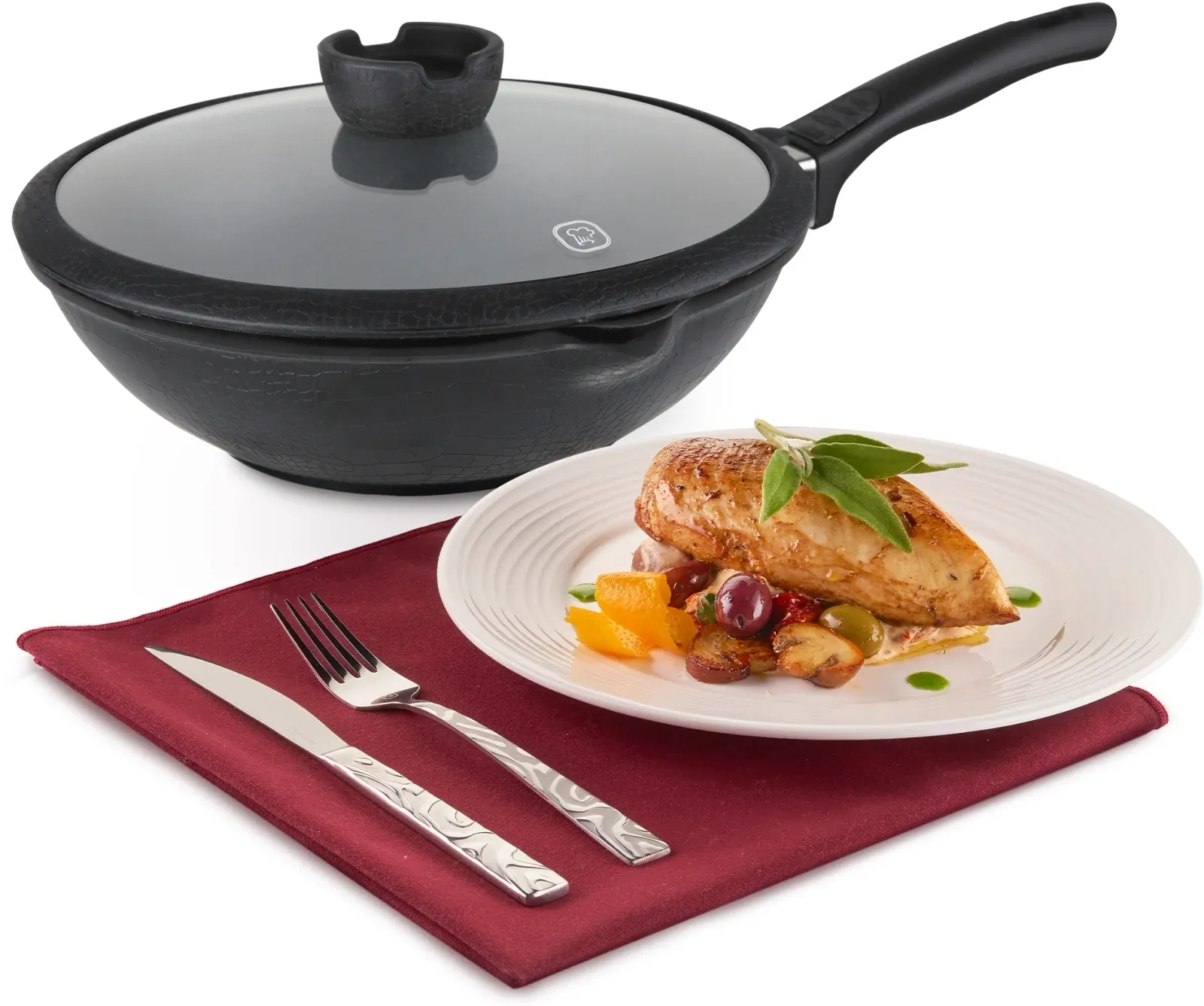 Сковорода ВОК WOK Rondell Escurion RDA-870 круглая 28см покрытие: Xylan Plus ручка съемная с крышкой черный, 3.5 л - фото 8