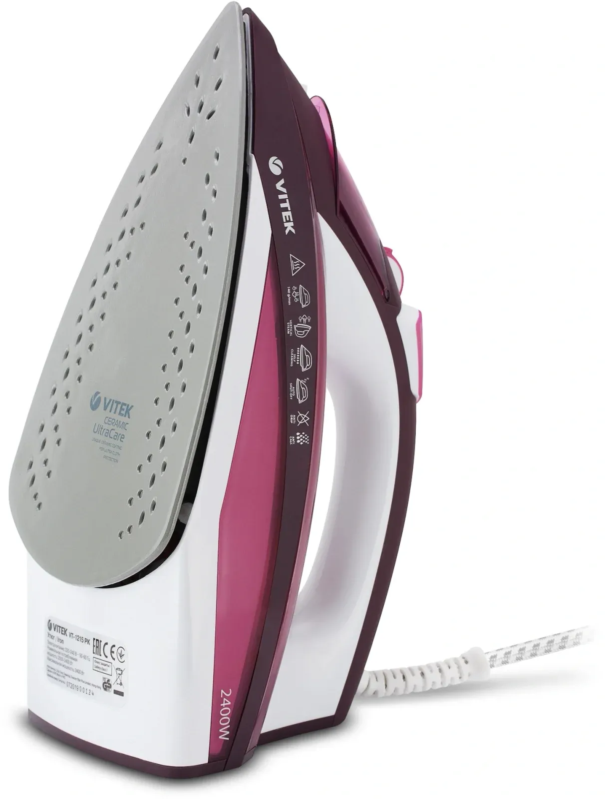 Утюг Vitek VT-1215 2400Вт розовый - фото 3