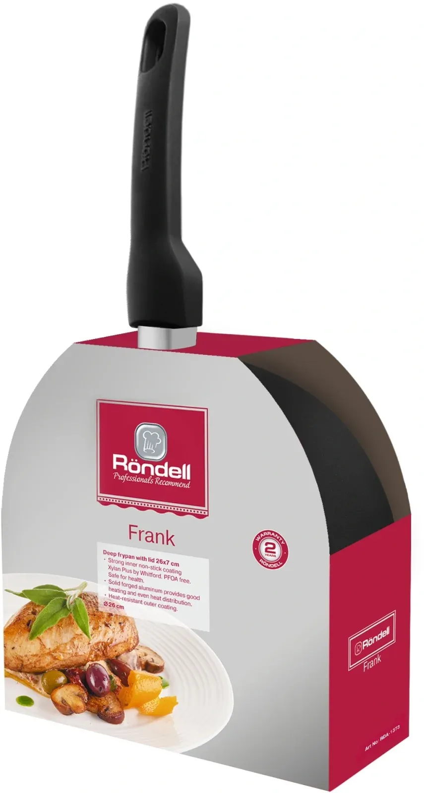 Сковорода Rondell Frank RDA-1373 круглая 26см покрытие: Xylan Plus ручка несъемная с крышкой черный - фото 5