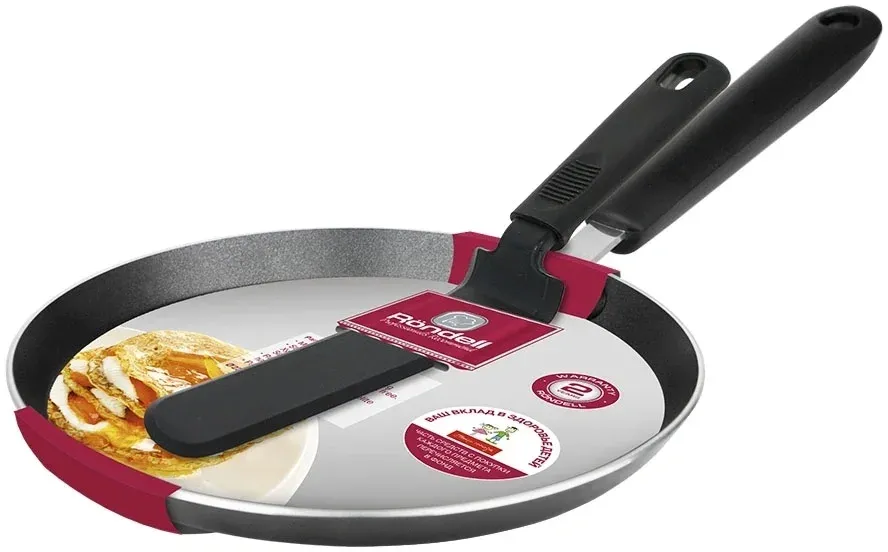 Сковорода блинная Rondell Pancake frypan RDA-1407 круглая 26см покрытие: Xylan Plus ручка несъемная без крышки черный - фото 8