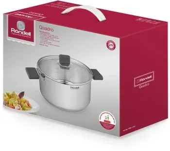 Кастрюля Rondell Quadro RDS-1597 5.1л. d=24см с крышкой стальной, 5.1 л - фото 8
