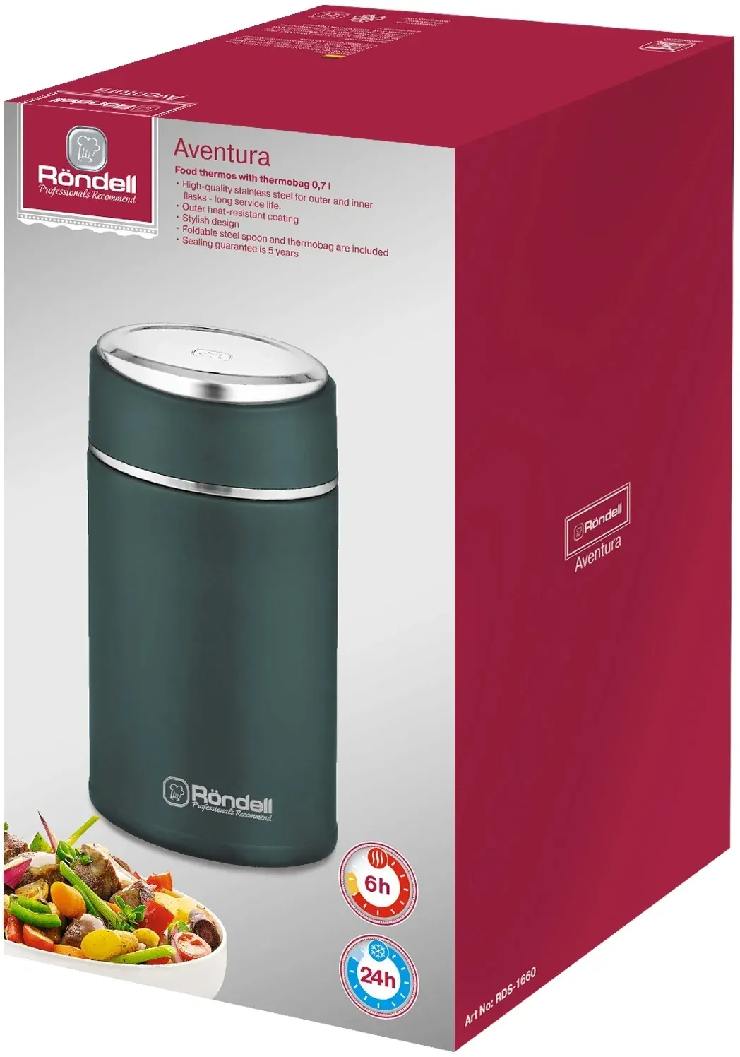 Термос для еды Rondell Aventura RDS-1660 0.7л. морская волна с чехлом картонная коробка - фото 6