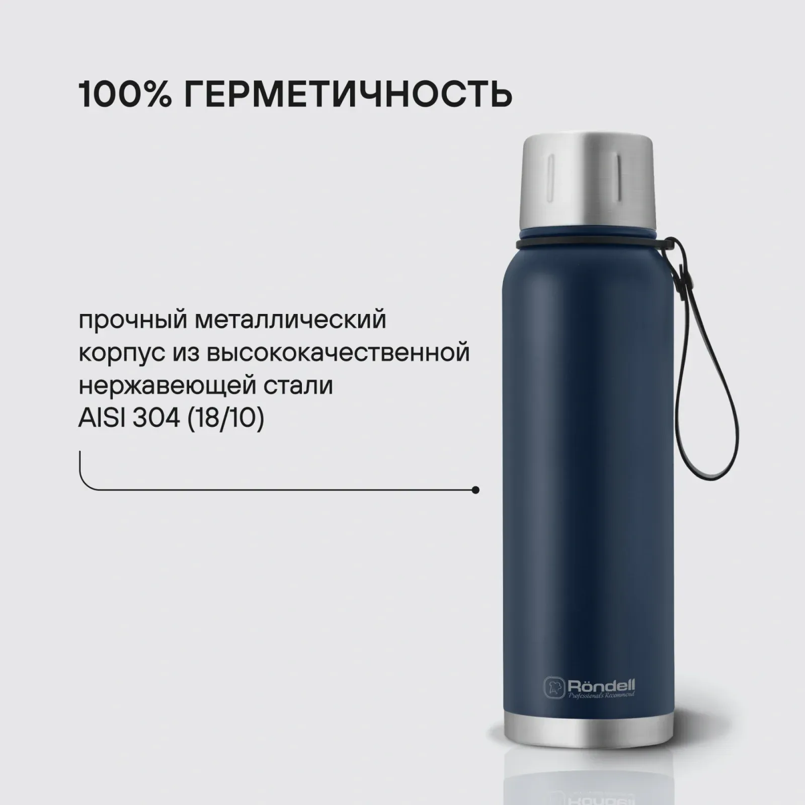 Термос для напитков Rondell Promenade RDS-1820 1л. синий картонная коробка - фото 8