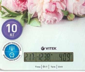Весы кухонные электронные Vitek VT-2414 макс.вес:10кг белый/цветы - фото 7