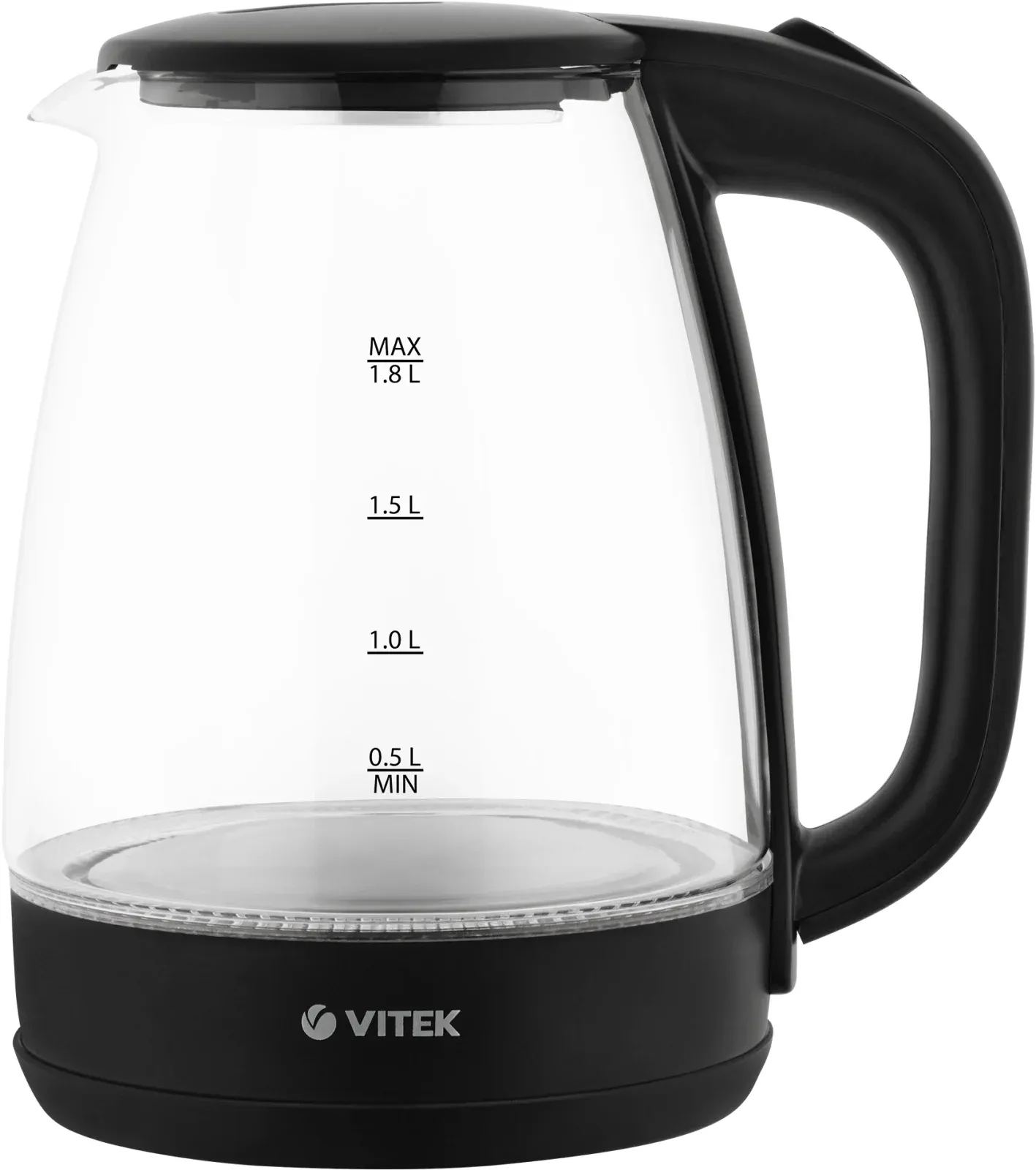 Чайник электрический Vitek VT-7004 1.8л. 1850Вт прозрачный/черный корпус: стекло/пластик - фото 2