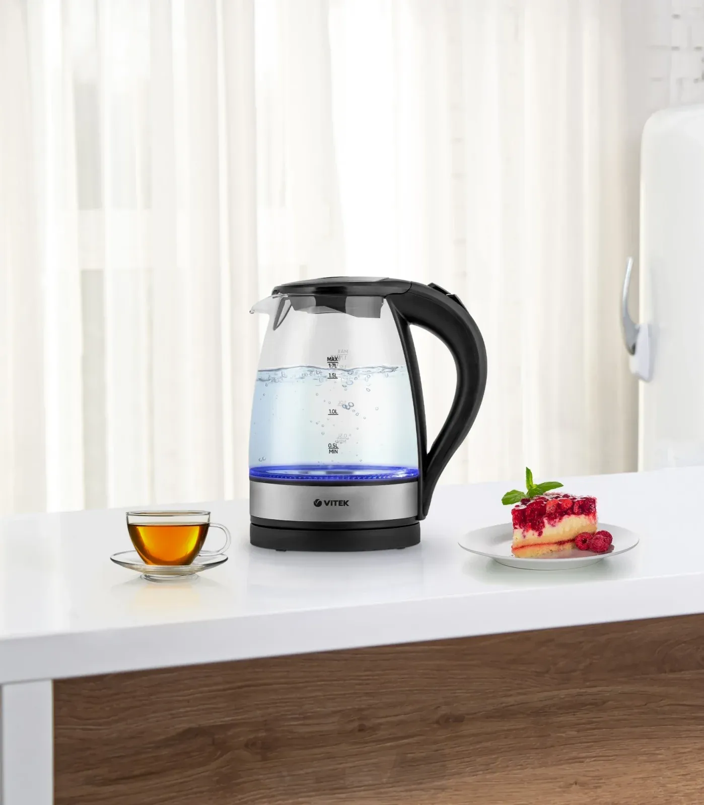Чайник электрический Vitek VT-7008 1.7л. 2200Вт прозрачный корпус: стекло/пластик - фото 3