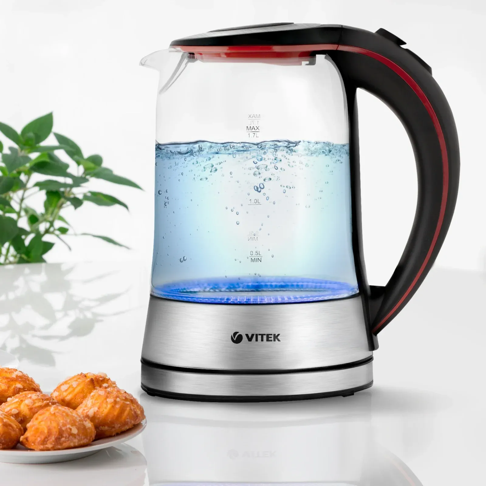 Чайник электрический Vitek VT-7009 1.7л. 2200Вт прозрачный корпус: стекло - фото 2