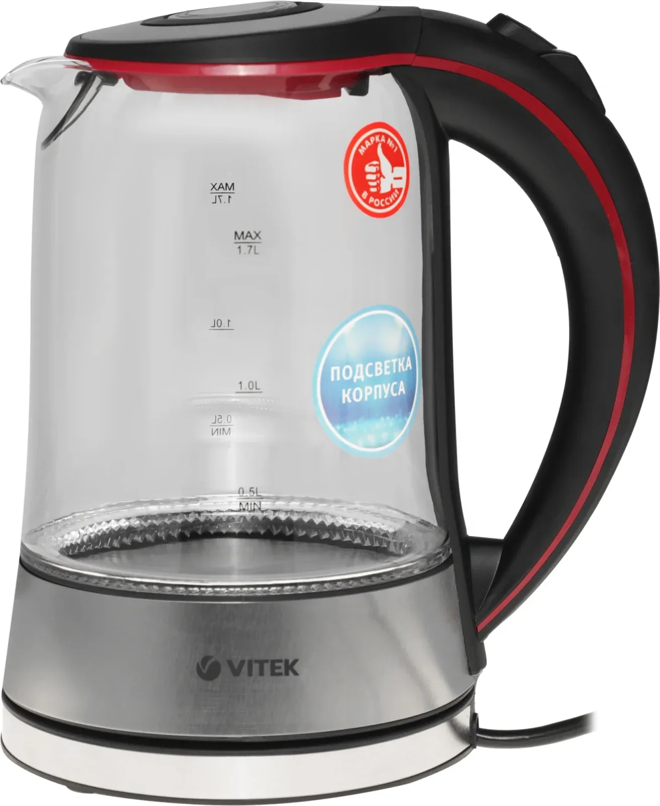 Чайник электрический Vitek VT-7009 1.7л. 2200Вт прозрачный корпус: стекло - фото 5