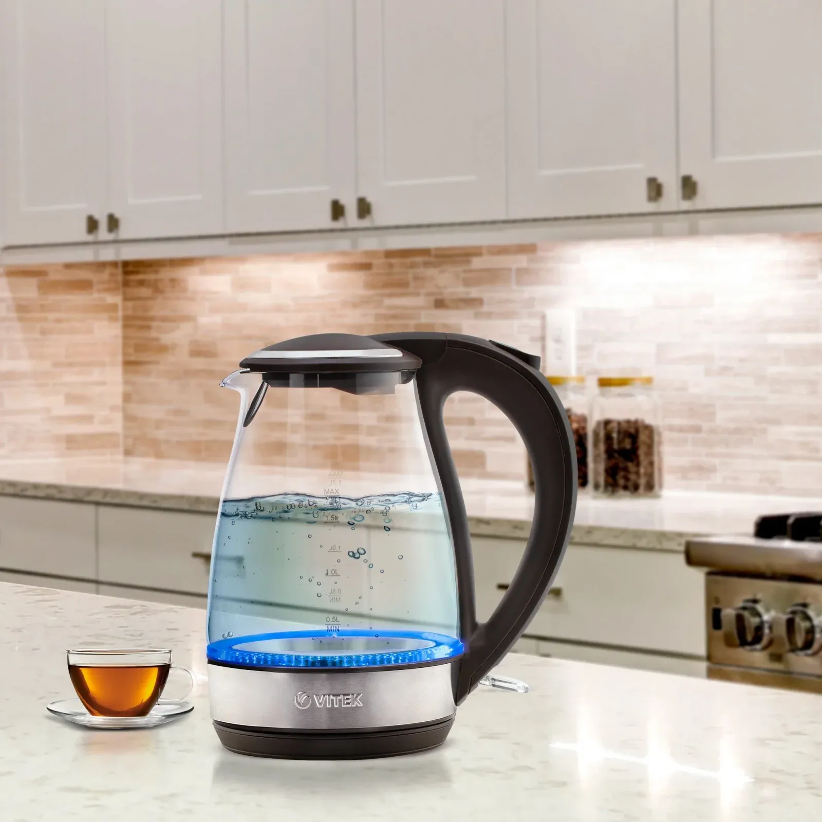 Чайник электрический Vitek VT-7015 1.7л. 2200Вт прозрачный/коричневый корпус: стекло/пластик - фото 6