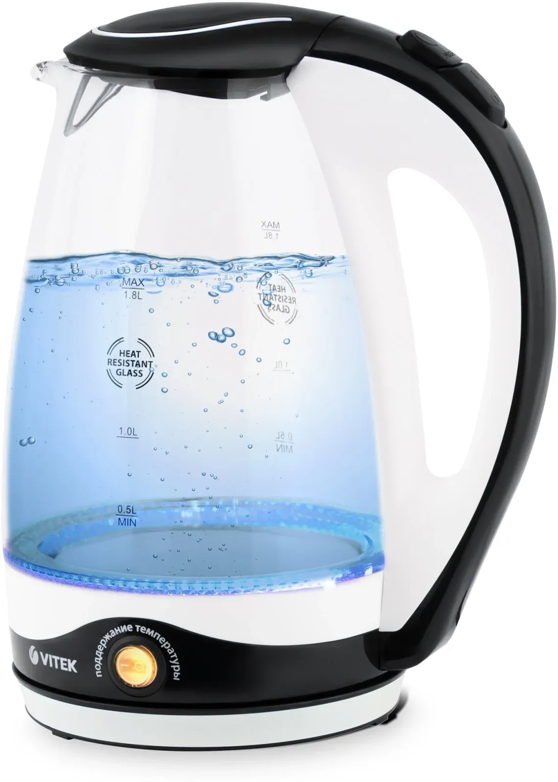 Чайник электрический Vitek VT-7027 1.8л. 2200Вт черный корпус: стекло - фото 4