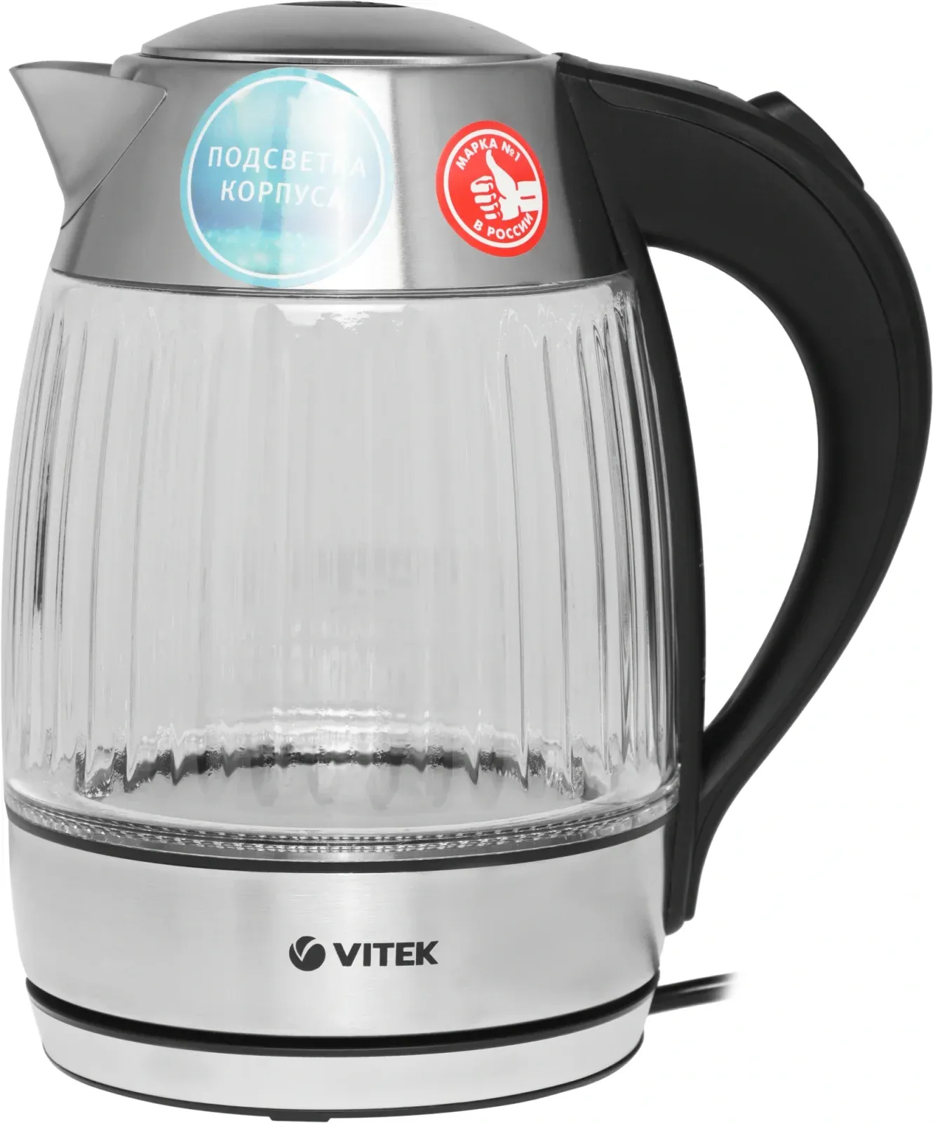 Чайник электрический Vitek VT-7030 1.8л. 2200Вт черный/серебристый корпус: стекло - фото 2