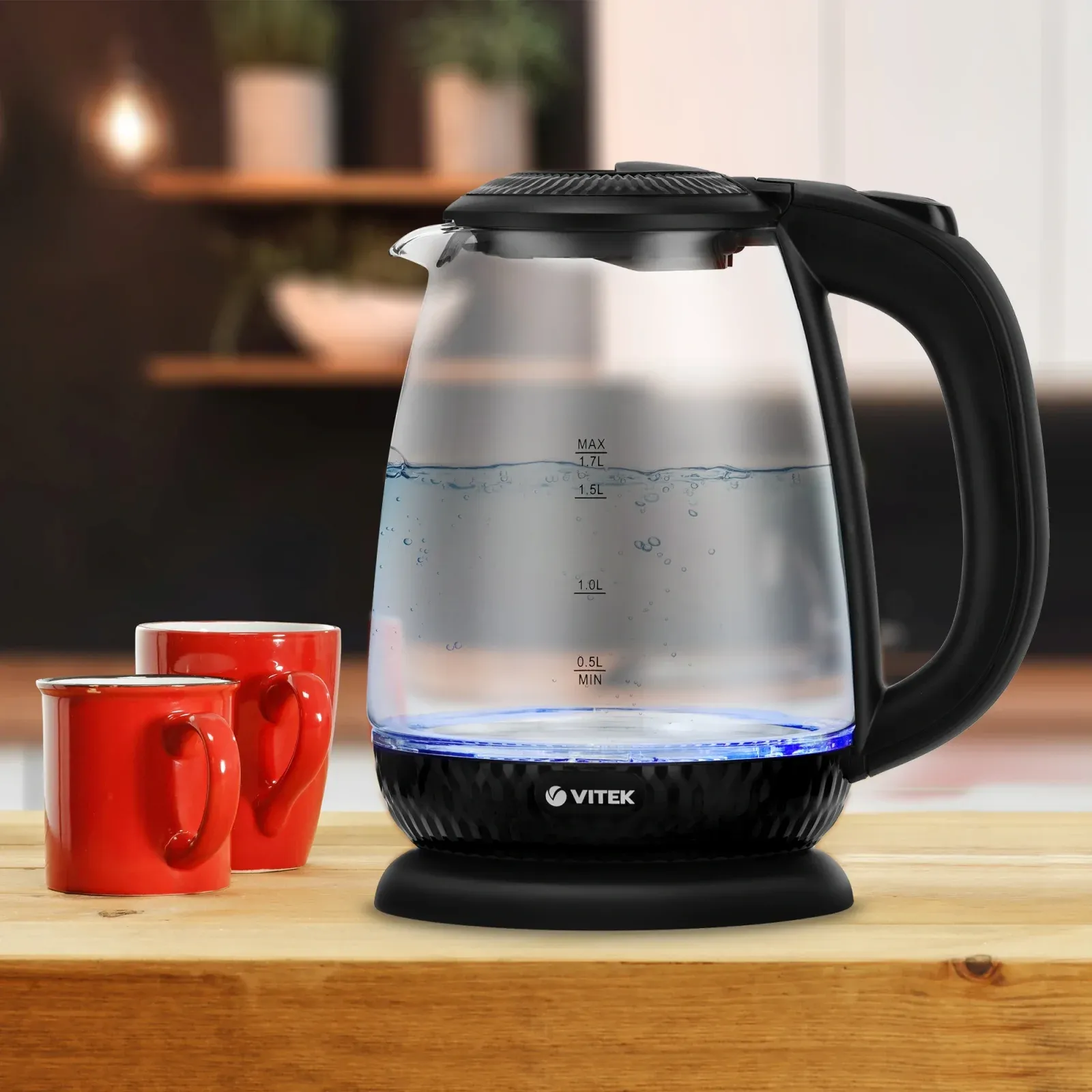 Чайник электрический Vitek VT-7074 1.7л. 2200Вт прозрачный/черный корпус: стекло/пластик - фото 3