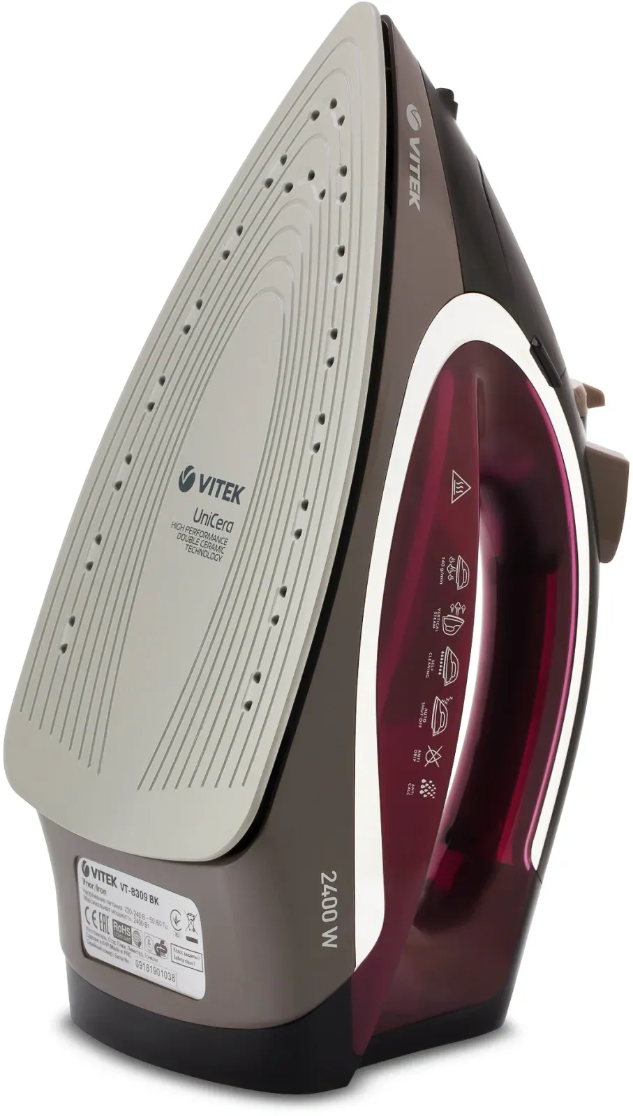 Утюг Vitek VT-8309 2400Вт черный/коричневый/бордовый - фото 4