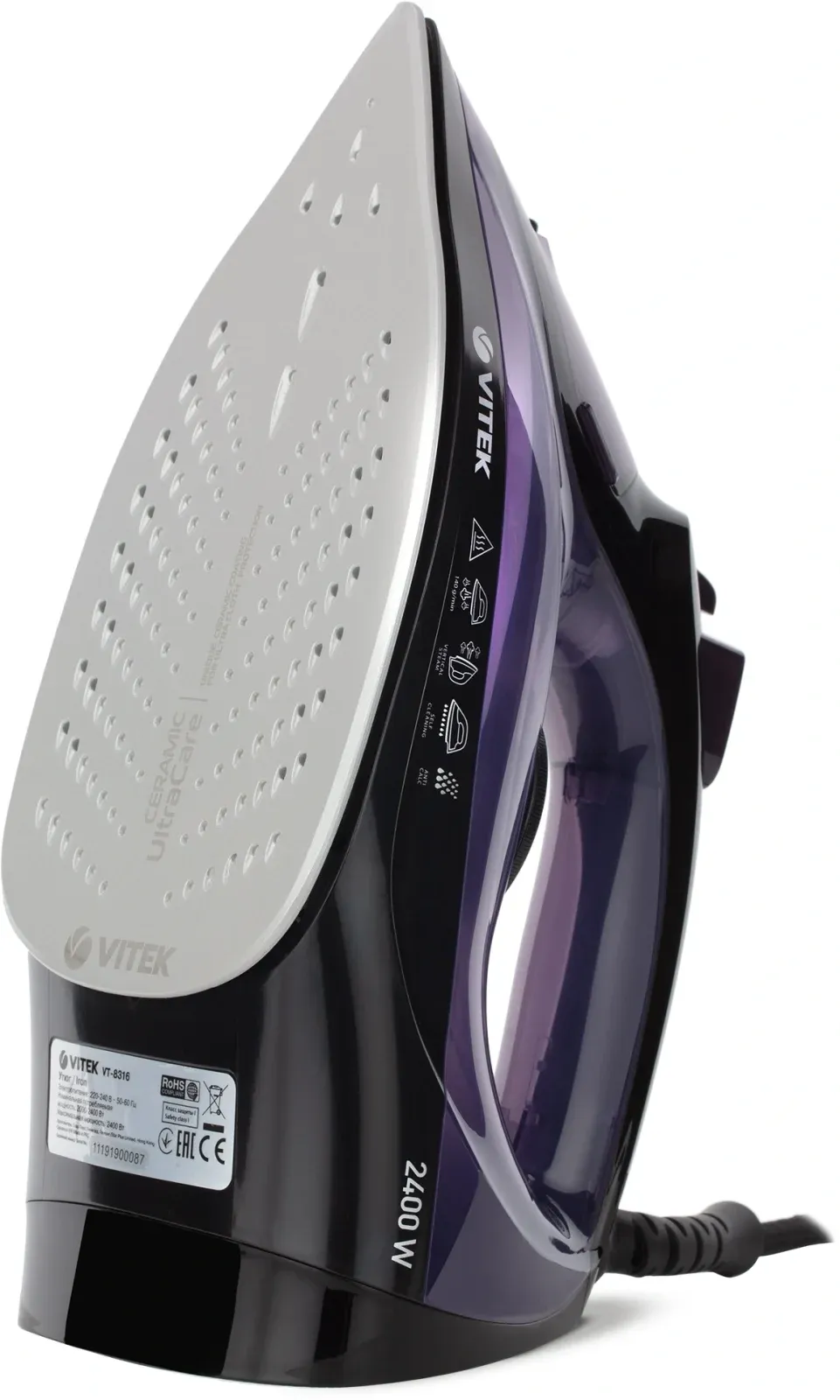 Утюг Vitek VT-8316 2400Вт черный/фиолетовый - фото 2