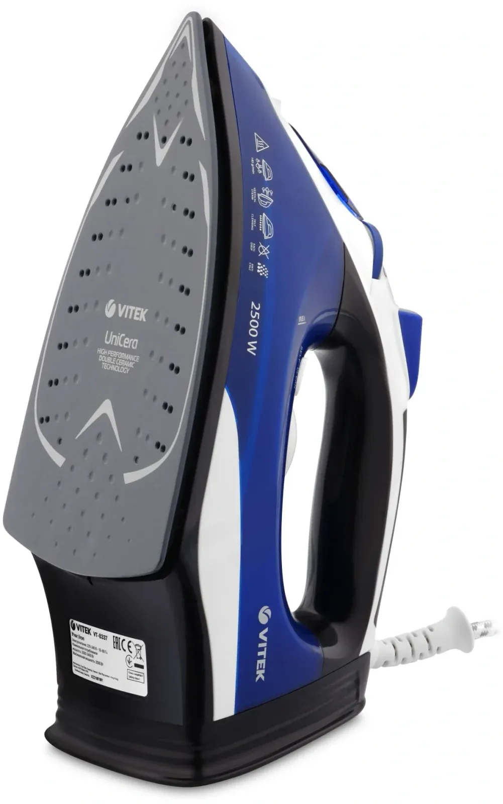Утюг Vitek VT-8337 2500Вт синий/белый/серый - фото 2